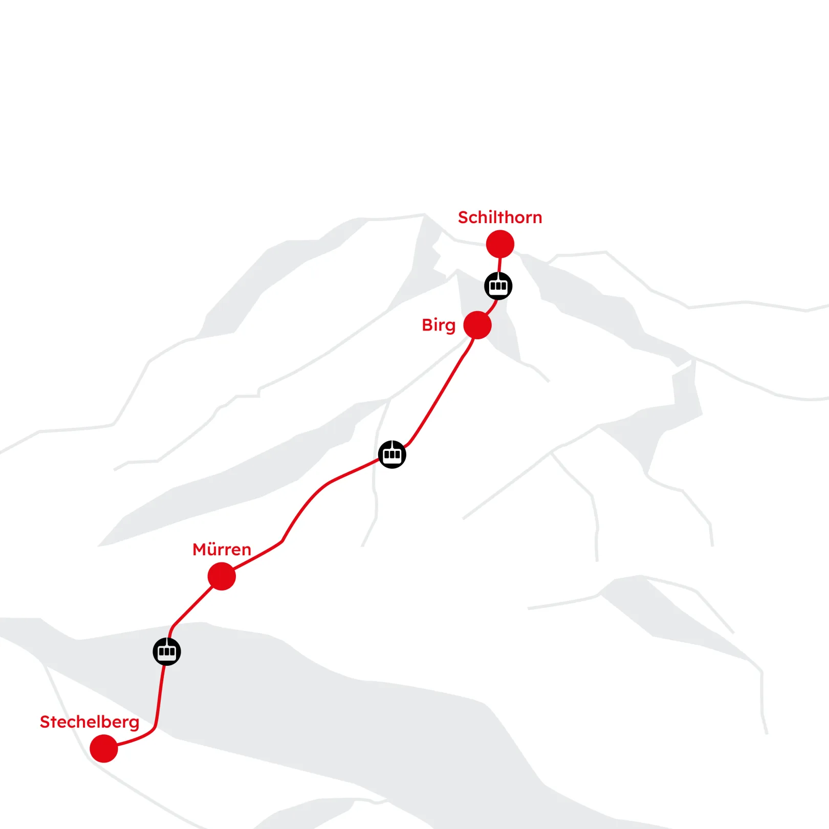 Karte, die die Anreise aufs Schilthorn veranschaulicht.